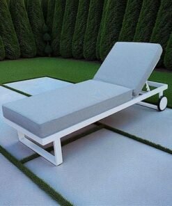 Alternative view of Modern White Aluminium Outdoor Sun Lounger with Wheels – Light Grey Cushions