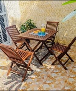 Alternative view of Patio Bistro 4 Chair 1 Table Set - Folding Outdoor Wood Chair And Table Set Folding Dining Table Set For Garden Furniture