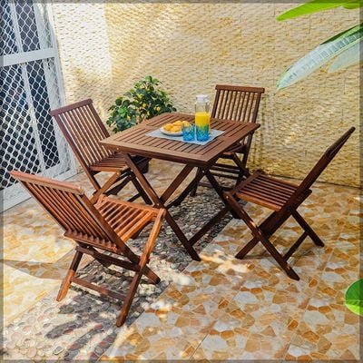 Patio Bistro 4 Chair 1 Table Set - Folding Outdoor Wood Chair And Table Set Folding Dining Table Set For Garden Furniture - Image 2