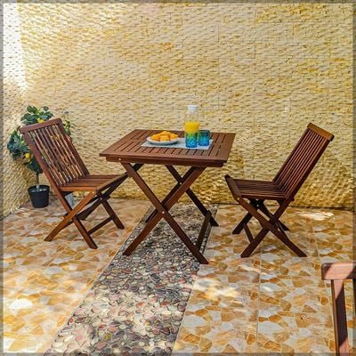 Patio Bistro 2 Chair 1 Table Set - Folding Outdoor Wood Chair And Table Set Folding Dining Table Set For Garden Furniture - Image 2