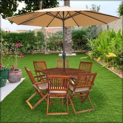 7Pcs Acacia Wood Dining Table Set For Garden - Image 2