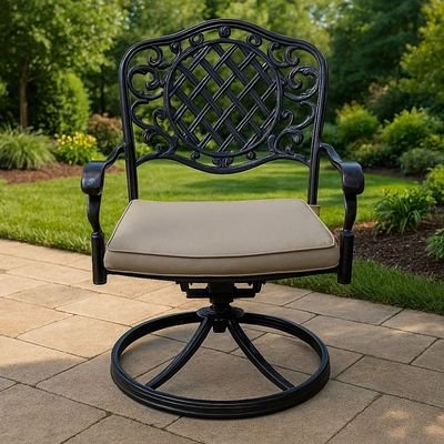 Schondor-Outdoor chair- ATHENS-Swivel Chair-72x64x95-Black frame-beige cushion - Image 2