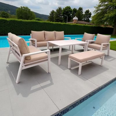 9-Seater Modern Aluminium Outdoor Garden Sofa Set – White Frame with Beige Cushions - Image 2