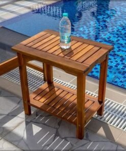 Alternative view of 2-Tier Solid Acacia Wood Table Bamboo Stool for Shaving Shower Foot Rest, Portable Pool side Stool