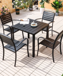 Alternative view of Modern 4-Seater Black Outdoor Dining Set – Durable, Stylish & Perfect - Metal + WPC Fibre