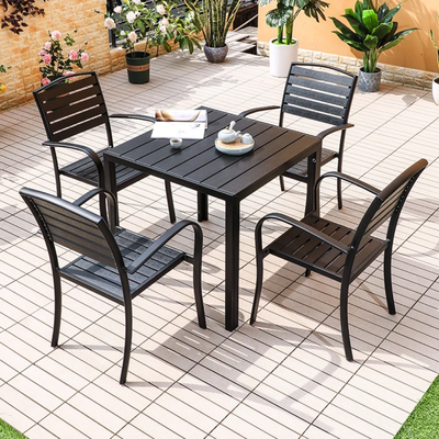 Modern 4-Seater Black Outdoor Dining Set – Durable, Stylish & Perfect - Metal + WPC Fibre - Image 2
