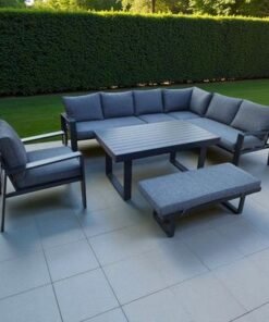 Alternative view of Modern Dark Grey Aluminium Outdoor Corner Sofa Set with Dining Table & Bench
