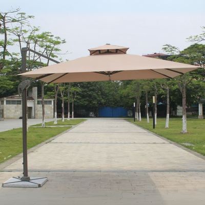 Sunshade Aluminium Garden Umbrella with Rotating Handle Stylish Outdoor Patio Decor and UV-Resistant Canopy (Khaki) - Image 5