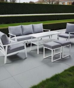 Alternative view of Premium Aluminium Outdoor Garden Sofa Set – White Frame with Grey Cushions