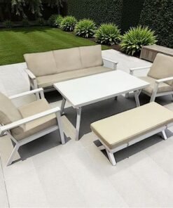 Alternative view of Premium 7-Seater White Outdoor Aluminium Sofa Set with Beige Cushions