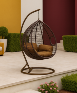 Alternative view of Patio Wicker Hanging Chair | Hammock Basket Swing Chair with Tufted Seat Pad, Pillow & Backrest | Comfortable Outdoor Balcony Egg Chair for Garden, Patio, Terrace (Brown)