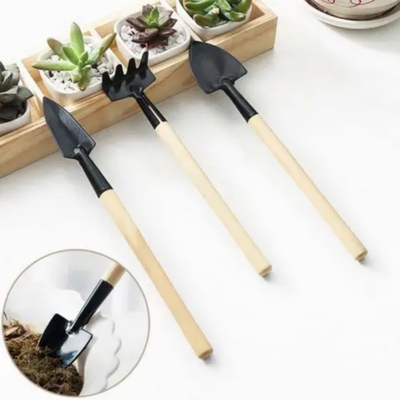 3-Piece Garden Mini Tool Set Beige/Black - Image 2