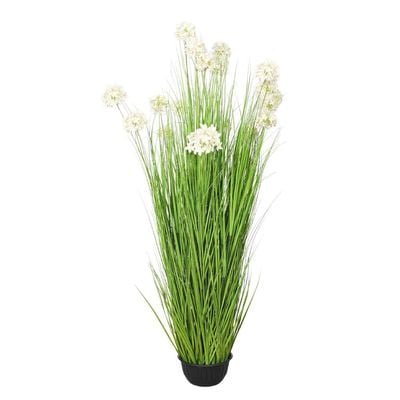 Yatai Decor Artificial Grass White Flower Plant | Faux White Flower with Grass in Pot |Indoor Floor Plant for Home, Office, Event & Outdoor Decor | Realistic Look - Image 3