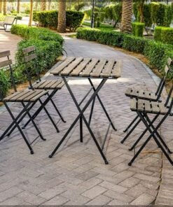 Alternative view of 5Pcs Patio Bistro Set - Folding Outdoor Wood Chair And Table Set Metal Folding Dining Table Set For Garden Furniture Balcony and Outdoor Area use Office Decor Set