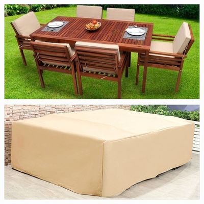 6 Seater Outdoor Dining Set Universal Protection Cover L220xW150xH90cm - Beige - Image 2