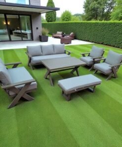 Alternative view of 9-Seater Cross Legs Dark Grey Aluminium Garden Sofa with Big Table