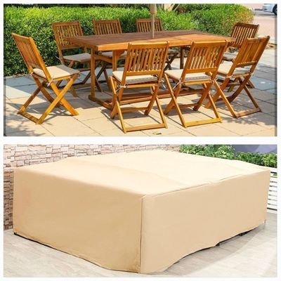 8 Seater Outdoor Dining Set Universal Protection Cover L250xW160xH90cm - Beige - Image 2