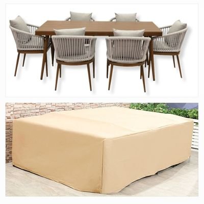 6-Seater Anna Outdoor Dining Set Protection Cover - L270xW170xH80cm - Beige - Image 2
