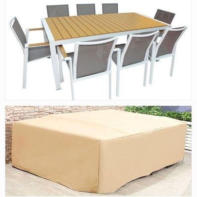 8-Seater Aluwhite Outdoor Dining Set Protection Cover - L240xW150xH90cm - Beige - Image 2