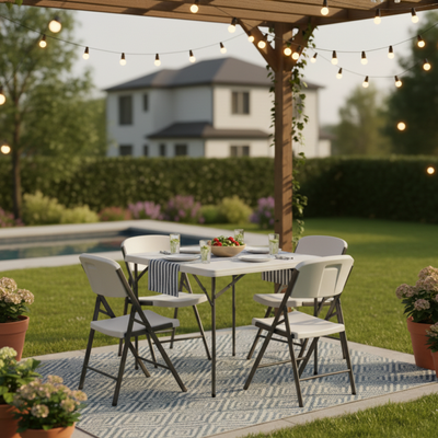 86CM Square Center Folding Table (White) – 86×86×74 cm - Image 3