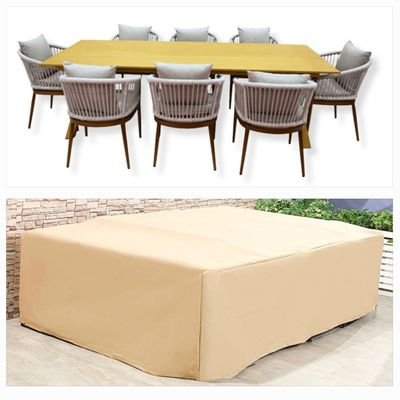 Aluwino 8-Seater Outdoor Dining Set Protection cover L330xW180xH80cm - Beige - Image 2