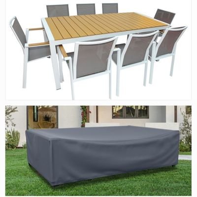 8-Seater Aluwhite Outdoor Dining Set Protection Cover - L240xW150xH90cm - Grey - Image 2