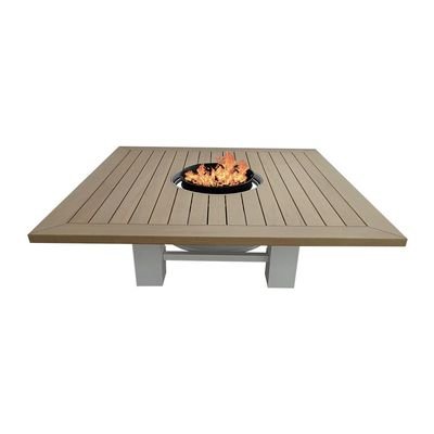 Square Fire Pit Table Color Natural Teak & White - Image 2