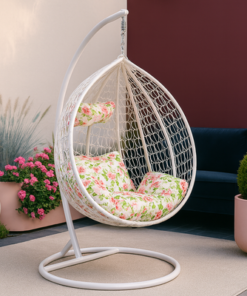 Alternative view of Patio Wicker Hanging Chair | Hammock Basket Swing Chair with Tufted Seat Pad, Pillow & Backrest | Comfortable Outdoor Balcony Egg Chair for Garden, Patio, Terrace (White)