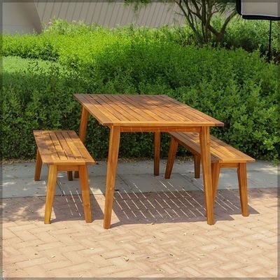 Outdoor Wooden Table & Bench Set - Image 2