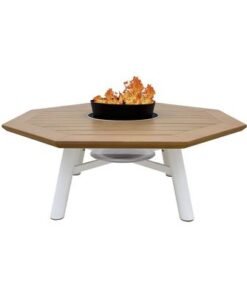 Alternative view of Small Octagon Fire Pit Table Color Natural Teak & Off White