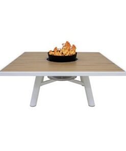 Alternative view of Small Square Fire Pit Table Color Natural Teak & White - Aluminium Frame