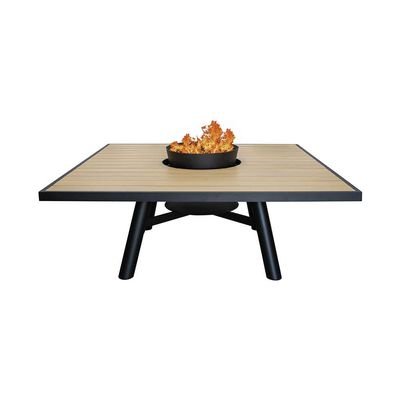 Small Square Fire Pit Table Color Natural Teak & Black - Aluminium Frame - Image 2
