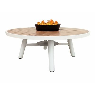 Small Round Fire Pit Table Color Natural Teak & White - Aluminium Frame - Image 2