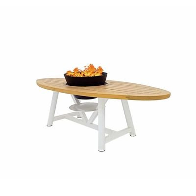 Small Oval Fire Pit Table Color Natural Teak & White - Image 2
