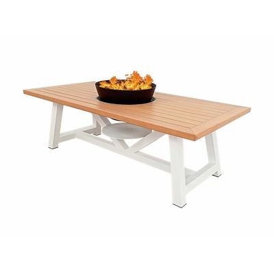 Small Rectangular Fire Pit Table Color Natural Teak & White - Image 2