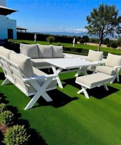Alternative view of 9-Seater Cross Legs White Aluminium Garden Sofa with Big Table