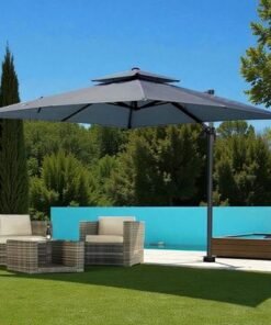 Alternative view of Premium 3x3m Square Cantilever Outdoor Umbrella with Double-Tier Canopy - Marble Base - Grey