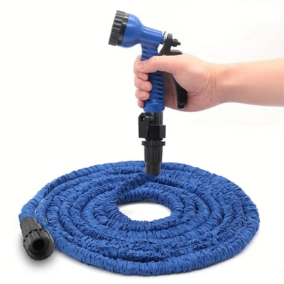 3-Piece Water Hose Pipe With Nozzle And Connector Blue/Black 175feet - Image 2