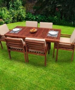 Alternative view of 7-Pieces Acacia Wood Garden Dining Set Brown Table Size:74x90x180cm,Chair Size:84x60x60cm.cm
