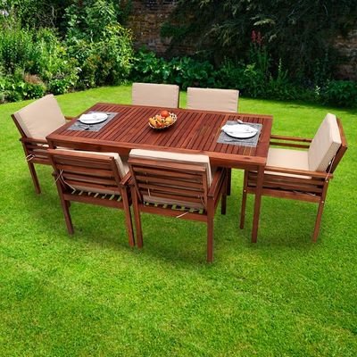 7-Pieces Acacia Wood Garden Dining Set Brown Table Size:74x90x180cm,Chair Size:84x60x60cm.cm - Image 2
