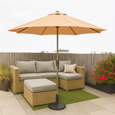 Velcro Round Outdoor Umbrella with Rotating Handle UV-Resistant Canopy for Patio & Garden Valet Parking - Image 2