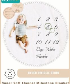 Bybeo Baby Milestone Monthly Blanket Mat with Double-Sided Milestones Cards and Circle Garland Thick Flannel Round Rug for Boy Girl, Baby Photography Props