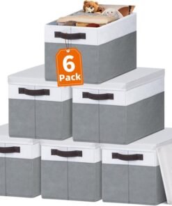 Criusia 6 Set Clothes Storage Bins with Lids - Stackable Fabric Closet Organizers and Storage Baskets for Shelves -Odorless Large Enough for Clothes Blanket Toy Storage -Dorm Room Apartment Essentials
