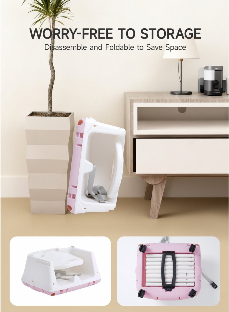 AL-WAHA AL-ZHABIA 4-in-1 Multi-Function Baby High Chair with Adjustable Height and Footrest | Double-Layer Food Tray, 360° Wheels & Safety Belt | Infant Feeding Chair for Babies 6 Months to 3 Years (Pink) - Image 2