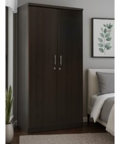 AFT Spacious Two-Door MDF Wardrobe with Lockable Compartments, Durable Metal Hinges, and Multiple Shelves for Organized Storage – Featuring Premium Wangi Dark Brown Finish (Arfan)