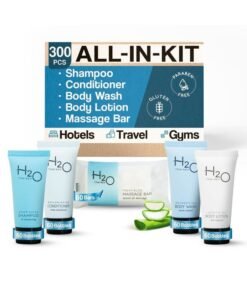 Terra Pure H2O Therapy Hotel Soaps & Toiletries Bulk Set | 1-Shoppe Amenities Kit | 0.85oz Shampoo & Conditioner, Body Wash, Lotion, 1oz Bar Soap | Travel Size | 300 Pieces