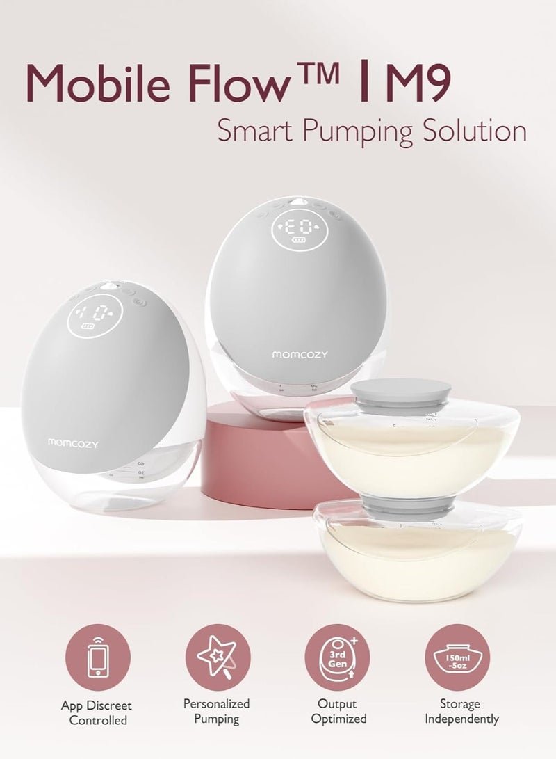 Momcozy M9 Breast Pump Hands-Free Mobile Flow, App Discreet Control with Personalized Multi-Modes and 15 Levels, Independent Breastmilk Storage, Wearable M9 Breast Pump 24mm - Image 3