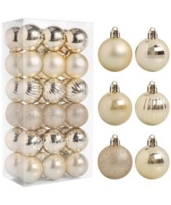 Chielor Christmas Ornaments, 36 Packs 1.57 Inch, Champagne Christmas Ball Decorations for Party, Holiday, Wedding, Anniversary, Halloween,Christmas Tree Balls with Hanging Loop for Holiday Party Décor