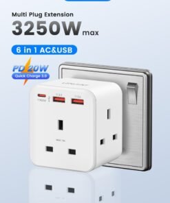Lencent Multi Plug Extension with 2 USB,3 Way 3 Plugs Socket adapter,5-in-1 Cube Electrical Extender Outlet Adaptor,USB Wall Charger,3 Pin Plug Expander for Home,Office,Kitchen,13A 3250W