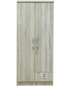 ALWASIT HOME 2 Door Wooden Wardrobe Cabinet Cupboard Engineered Wood With 1 Lockable Drawer Perfect Modern Stylish Heavy Duty